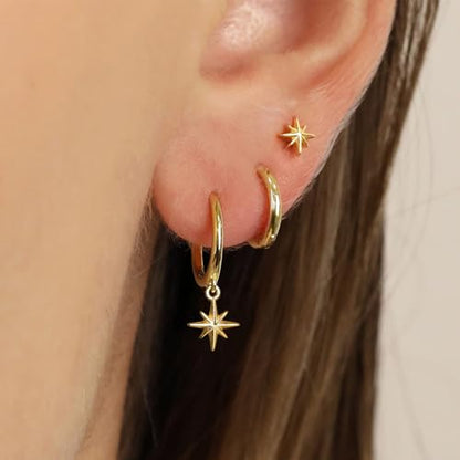 Freekiss 3 Pairs Hoop Earrings Set - Dainty Stud Dangle Cartilage for Women | Hypoallergenic Earrings, Cubic Zirconia Stackable Trendy Small Set Jewelry Gifts for Women - style: star dangle earrings-GD