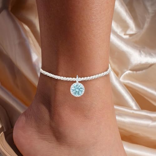 Wellike Silver Ankle Bracelets For Women Waterproof Birthstone Anklets Adjustable Sparkly Chain Silver Plated Stainless Steel Anklet Non Tarnish Jewelry - color: KKWJL185-3