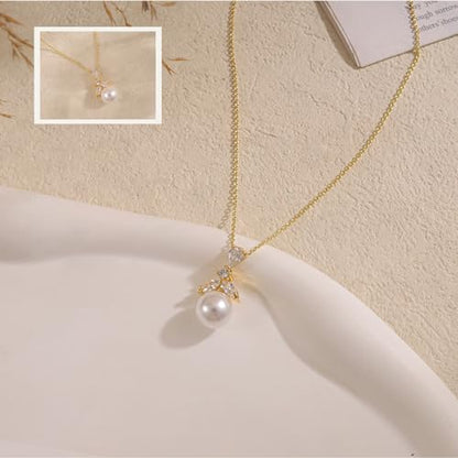 Pearl Necklaces for Women,Dainty Gold Pendant Necklaces Waterproof Jewelry | 14K Gold Plated Pearl Necklaces,Dainty Elegant Wedding Necklace,Small Cute Adjustable Minimalist Necklace,Non Tarnish Jewelry - color: GOLD-8