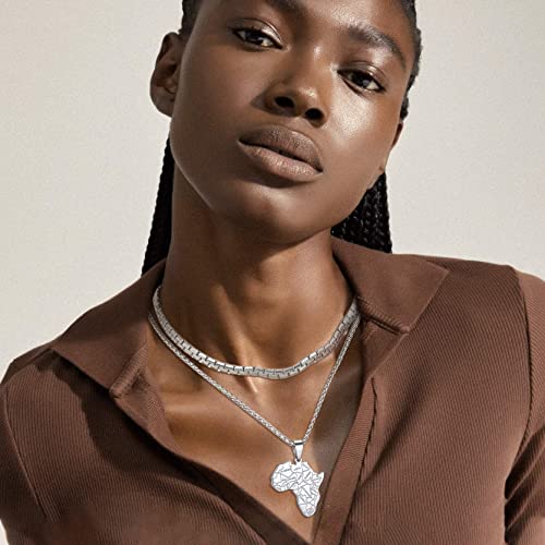GOLDCHIC JEWELRY Africa Map Necklace for Men, Stainless Steel African Tribal/Egyptian Eye of Horus/I LOVE AFRICA/Elephant Map Hiphop Jewelry Unisex with 22'+2'Adjustable Chain - color: Africa Map - Stainless Steel, style: No Customization