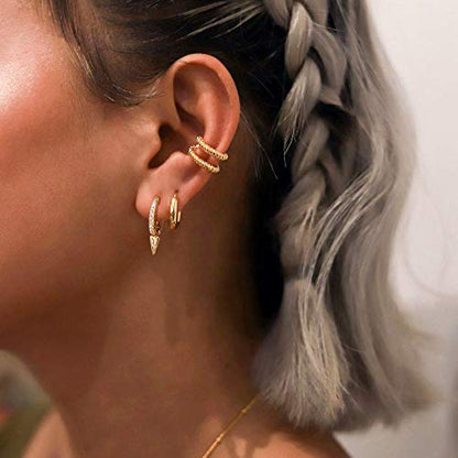 LOYATA Gold Huggie Hoop Earrings 14K Gold Plated Dainty Small Simple Hypoallergenic Jewelry Gift for Women - style: One Spike