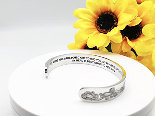 Dczosily Inspirational Bracelets for Women Stainless Steel Cuff Bracelet Engraved Jewelry Motivational Bangles Personalized Gifts for Best Friend/Mom - style: Memorial-10mm-MY ARMS ARE STRETCHED OUT TO HUG YOU...MY HEAD IS BENT DOWN TO KISS YOU.