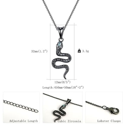 Snake Necklace Dainty Pendant With Cubic Zirconia, Layered Choker, Punk Animal Jewelry, Cool Wedding High Jewelry Party for Women Teen Friends - color: Black