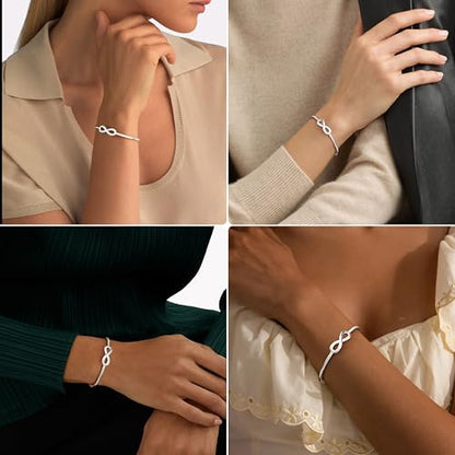 Gelbesty Infinity Love Knot Dainty Gold Bangle Bracelets for Women, 14K Gold Plated Adjustable 925 Silver Bracelet, Trendy Jewelry Gifts for Valentine's Day - color: Silver_Infinite