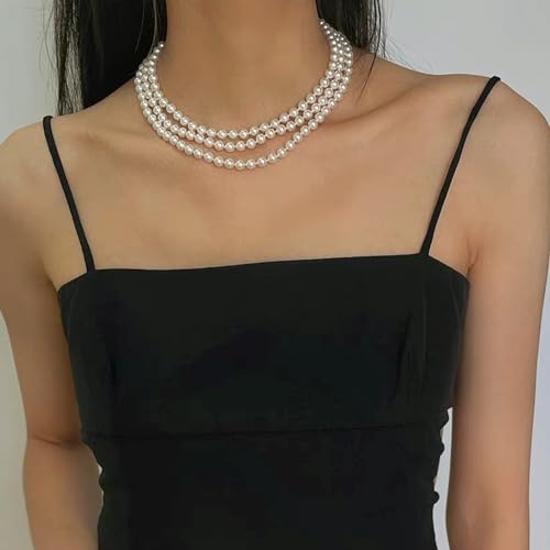 Zeffy Pearl Necklace 4MM/6MM/8MM Dainty Round Imitation Pearl Choker Necklace Wedding Pearl Necklace Delicate Jewelry for Women Simple Bridesmaid Jewelry Gifts - style: 8mm Long Pearl Necklaces(60")