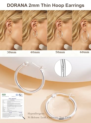 2mm Thin 14K Gold Plated Large S925 Sterling Silver Hoop Earrings for Women Hypoallergenic Big Hoop Non Tarnish Earrings Lightweight 20/30/40/50/60/70mm - color: Silver-20mm
