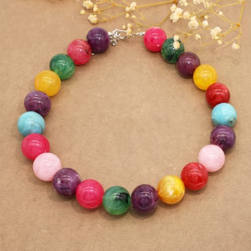 JNF Chunky Beaded Necklaces Women Large Big Ball Bead Choker Necklace Bold Statement Beads jewelry Gift - color: gemstone neckalce colorful