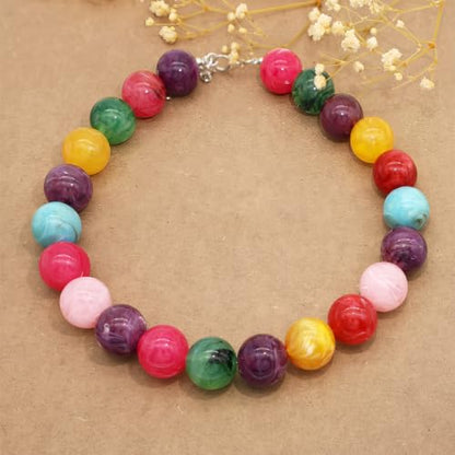 JNF Chunky Beaded Necklaces Women Large Big Ball Bead Choker Necklace Bold Statement Beads jewelry Gift - color: gemstone neckalce colorful