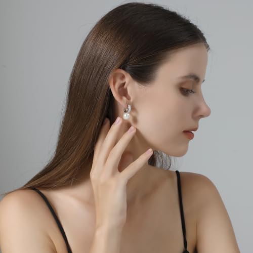 Pearl Earrings for Women 14K Gold Plated Hypoallergenic Pearl Earrings 5A Cubic Zirconia Dangle Earrings Elegant Jewelry - color: 6-Silver
