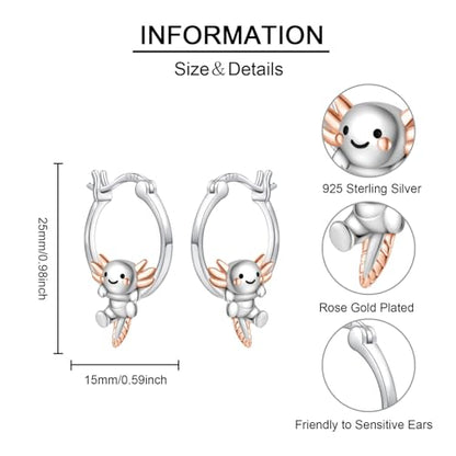 LES OSEWA Dog Animal Earrings Sterling Silver Animal Heart Hoop Dangle Earrings Cute Jewelry Gifts for Women - color: Axolotl