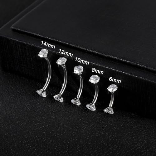 14G Small Belly Button Rings for Women 316L Stainless Steel | Tiny Internally Threaded Navel Rings, Rook Piercing Jewelry, Eyebrow Rings, Hypoallergenic Curved Barbells, 6-16MM, 5PCS - color: 14G/10MM Bar/Silver