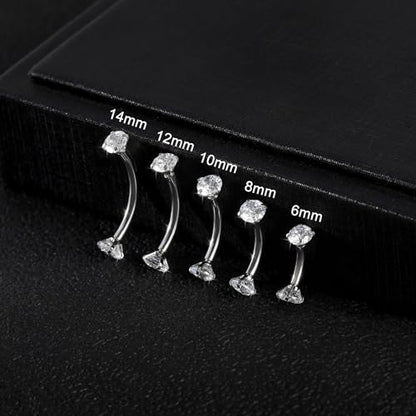 14G Small Belly Button Rings for Women 316L Stainless Steel | Tiny Internally Threaded Navel Rings, Rook Piercing Jewelry, Eyebrow Rings, Hypoallergenic Curved Barbells, 6-16MM, 5PCS - color: 14G/14MM Bar/Silver