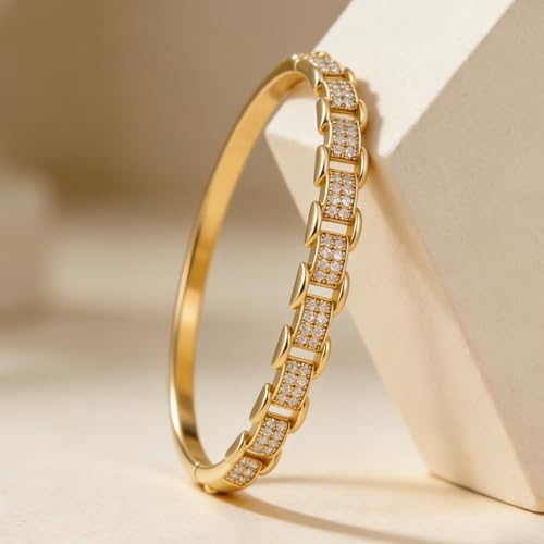 hotoo Gold Plated Bangle Bracelet for Women - style: Openwork Chain Splicing