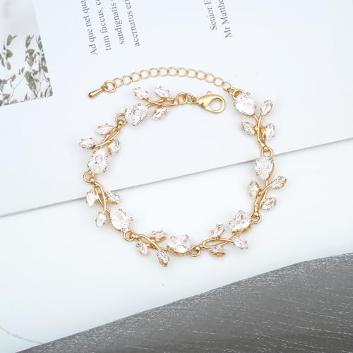 CSY Elegant Bridal Jewelry Sets Clear Cubic Zirconia Wedding Necklace Earrings Bracelet Set for Birdes Bridesmaids CZ Prom Jewelry - color: Gold-Necklace Earrings Bracelet