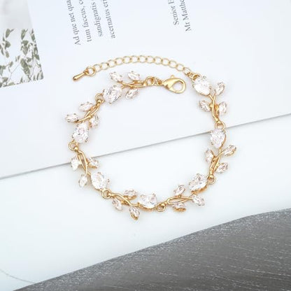 CSY Elegant Bridal Jewelry Sets Clear Cubic Zirconia Wedding Necklace Earrings Bracelet Set for Birdes Bridesmaids CZ Prom Jewelry - color: Gold-Necklace Earrings Bracelet