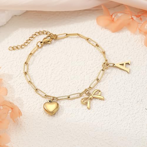 14K Gold Plated Bracelet for Women Simple Jewelry Initial A-Z Bracelet Dainty Chain Gifts for Women Birthday Unique Dainty Letter Charm Bracelet with Bow Anniversaries Gifts for Mother Her Jewelry Gift - style: H