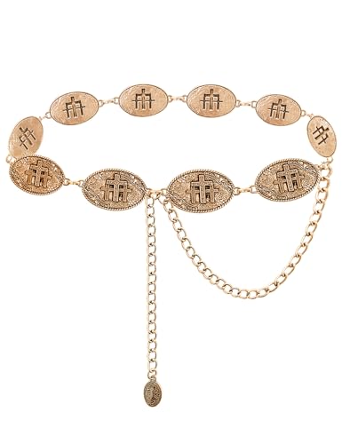 TOPACC Cowgirl Belts for Women Metal Rodeo Concho Western Chain Belt | Adjustable Cowboy Western Belt for Dresses Jeans Boho Country Concert Outfit - color: C-gold, size: Fit Waist: 30-32 in