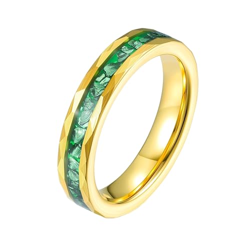 4mm/8mm Tungsten Wedding Bands for Men Women Ruby/Morganite/Emerald | Aquamarine/Zirconia, Black/Rose Gold/14K Gold, Engagement Promise Ring, Anniversary Valentine Day Birthday Gift for Him/Her - color: 4mm Gold and Green