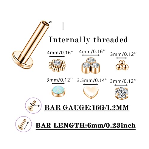16G Monroe Lip Piercing Jewelry Labret Studs Tragus Hoop Earrings Nose Piercing Flat Back Helix Earring - color: rose gold, size: 16G*6mm