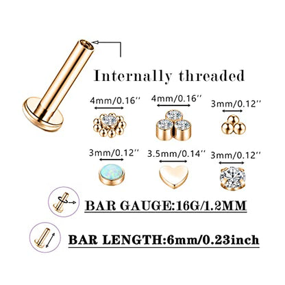 16G Monroe Lip Piercing Jewelry Labret Studs Tragus Hoop Earrings Nose Piercing Flat Back Helix Earring - color: rose gold, size: 16G*6mm