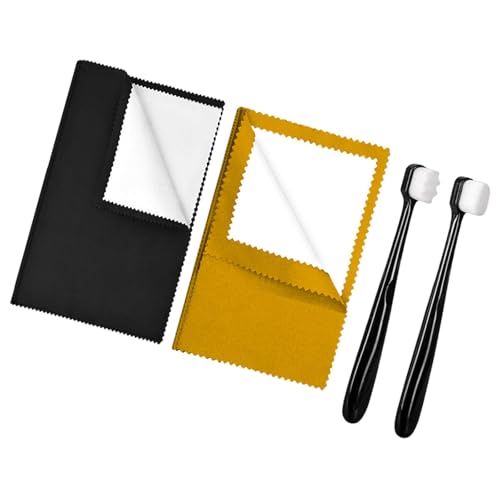 Yiju 2 Pieces Jewelry Cleaning Cloth Silver Cleaning Cloth Kit Silver Jewellery Cleaner Kit Double Sided Use Multifunctional with 2 Brush Flannel PP, Black and Yellow - color: Black and Yellow