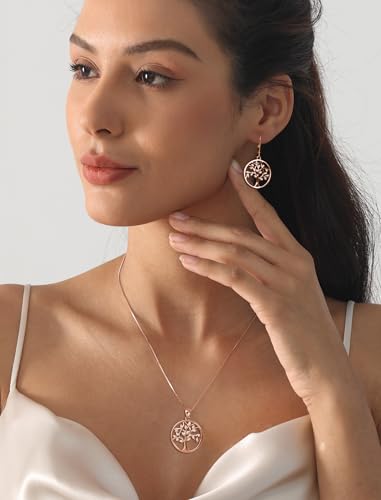YL 925 Sterling Silver Tree of Life Necklace for Women Round Tree Pendant Birthstone Jewelry for Mom - color: 04-zirconia-Apr-gold