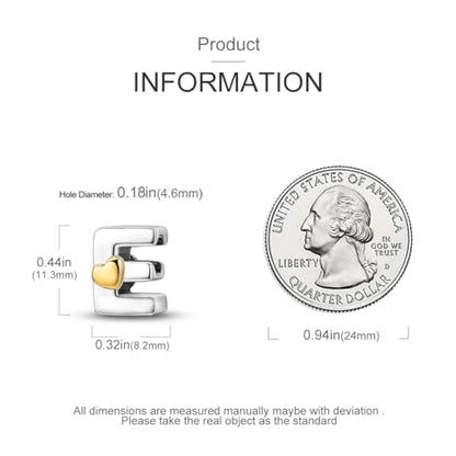 925 Sterling Silver Letter Charms A-Z for Bracelet Necklace Alphabet Bead | Heart letter A B C D G J charm initial gold Pendant beads Jewelry Gift for Women - color: Letter E