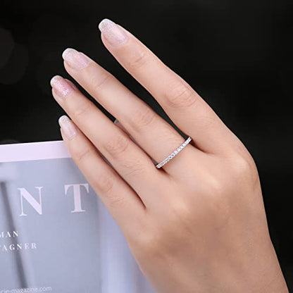 JewelryPalace 6 Stone Cubic Zirconia Half Eternity Stackable Wedding Rings for Women, 14K White Yellow Rose Gold Plated 925 Sterling Silver Promise Rings for Her, Simulated Diamond Wedding Band Ring - color: A-half eternity- Brass