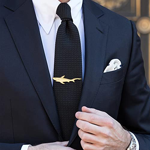 HAWSON 2 inch/ 2.2 inch Tie Clip for Men, Novelty Tie Bar Clip for Men and Boys, Interesting Tie Clip for Party - color: Brush Gold Shark