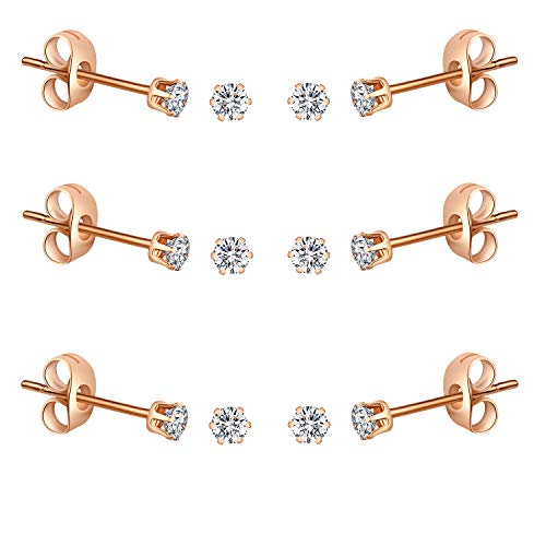 FOSIR 10 Pairs Tiny Womens Surgical Stainless Steel Clear Cubic Zirconia Stud Earrings, Hypoallergenic 316L Earrings Set - style: 4mm-6 pair-R