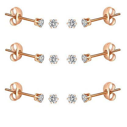 FOSIR 10 Pairs Tiny Womens Surgical Stainless Steel Clear Cubic Zirconia Stud Earrings, Hypoallergenic 316L Earrings Set - style: 4mm-6 pair-R
