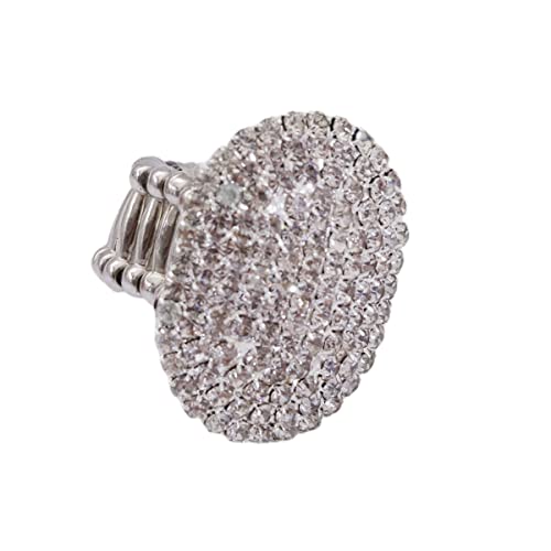 Women Adorable Crystal Rhinestones Oval Design Stretch Fashion Ring Shinning Silver Plated