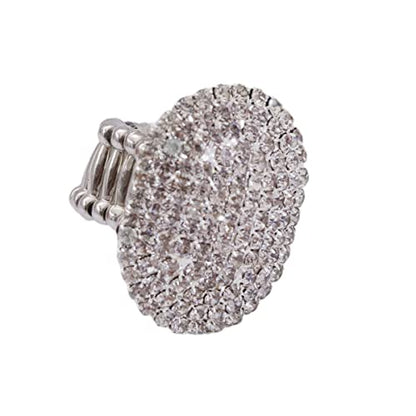 Women Adorable Crystal Rhinestones Oval Design Stretch Fashion Ring Shinning Silver Plated