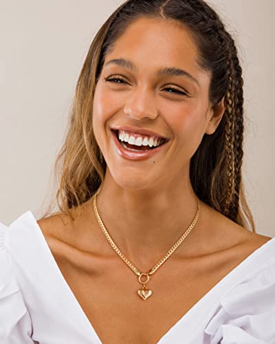 NUZON Sunburst Heart / 2-Tone Interlocking/CZ Evil Eye/Single Pearl/Love Heart Pendant Necklace for Women 14K Gold Chain Necklace Chunky Statement Jewelry - color: "Love you" Heart - Gold