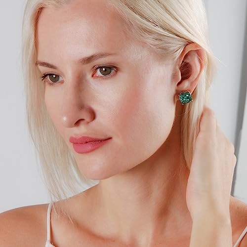 Large Square Stud Earrings for Women - Big Sparkly Rhinestone Studs | Plated in Gold Tone or Silver Tone, Hypoallergenic and Safe for Sensitive Ears - color: Aqua Glitter