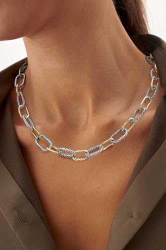Mytys Women's Link Necklace 18k Gold Plated Double Twist Wire Gold and Silver 2 Tone Chain Necklaces Christmas New Year Jewelry - color: Gold & Silver 12