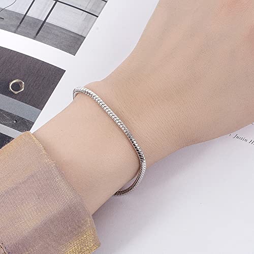 Dankadi Italy Smooth 3MM 4MM Round Snake Chain Bracelet Solid 925 Sterling Silver Men Women 6.3" 6.7" 7" 7.5" 8" 8.5" 9" 9.5" Bangle Charm Jewelry Gift - color: 3MM, size: 6.7 inches