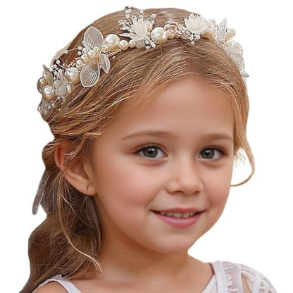 2 Pcs Flower Girl Headpiece - Rhinestone Crystal Wedding Headband - Bridal Flower Headband for Girls & Baby - Gold Hair Accessories