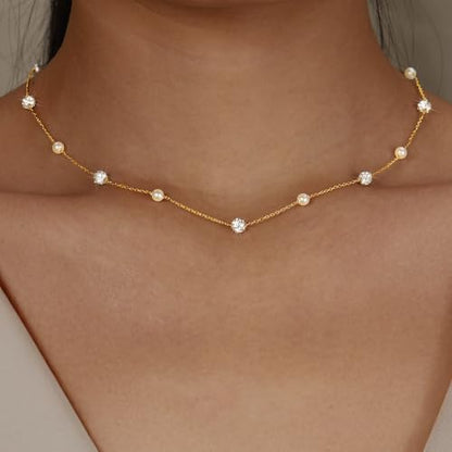 925 Sterling Silver Lariat Necklace for Women | Long 14K Gold Plated Y-Shaped Pearl Necklace CZ Crystal Ball Sparkle Necklace for Mother Daughter Bride Wedding Jewelry - color: Style 4-Gold