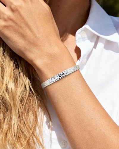 Hammered Texture Bracelet for Women - Maximum 8 inches Adjustable Cuff Bangle, Elegant Boho Chic Jewelry Silver & Gold - color: Silver-B