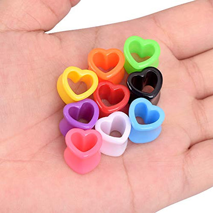 Qmcandy 6pcs/18pcs Heart Shape Acrylic Ear Tunnels Plugs Set Mix Color Stretcher Expander Piercing Tunnels Gauge 6G-7/8 inch - color: 9 pairs, 0g(8mm)
