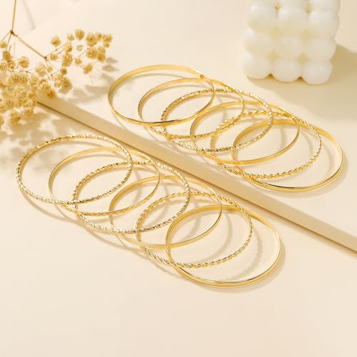 Gold Bangles for Women, 12 Pcs Boho Stackable Bracelets Multi Layer Textured Chunky Bracelets Jewelry Set for Women - color: Style A- 12 pcs gold