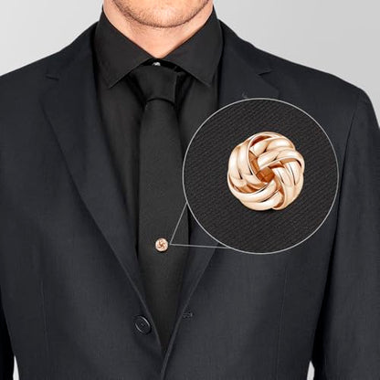HONEY BEAR Knot Twisted Tie Tack with Chain for Men Necktie Accessory Gift | Tarnish-Resistant Tie Pin, Copper Base with Steel Plating, Secure Locking Clasp, Elegantly Gift Boxed - color: Shinny Rose Gold