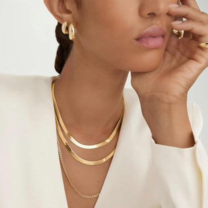 DEARMAY 14K Gold Plated Herringbone Necklaces for Women, Dainty Gold Snake Choker Chain Non Tarnish Trendy Simple Thin & Chunky Options Neckalce 1.5/3/5/6/8mm Chain Jewelry for Gifts - color: 3MM 16"-GD Herringbone Necklace