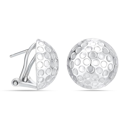 LeCalla 925 Sterling Silver Omega Back Stud Earrings for Women | Classic Pierced Omega Closure Earring | Earring Jewelry Gift for Her, Wife or Girlfriend | Daily Wear & Special Occasion Earring - color: Golf Ball