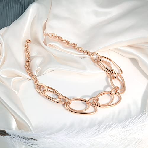 Gold Chunky Necklace for Women: Double Oval Link Statement Choker Necklace | 14k Gold Plated Loop Chain Trendy Fashion Jewelry for Daily Holiday Party - color: ROSE GOLD