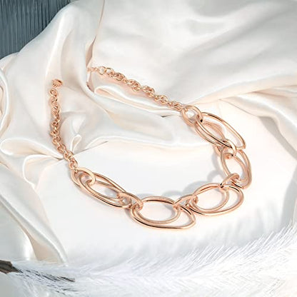 Gold Chunky Necklace for Women: Double Oval Link Statement Choker Necklace | 14k Gold Plated Loop Chain Trendy Fashion Jewelry for Daily Holiday Party - color: ROSE GOLD