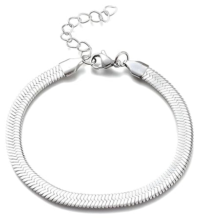 Waterproof 14K Gold Over Herringbone Chain Bracelet Anklet for Women and Men, Ankle Bracelet Premium Solid Stainless Steel (Silver) - size: 7 Inch, style: WIDTH - 5 MM