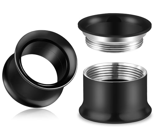 12G-50mm Screw Fit Gauges for Ear Double Flared Tunnels Plugs Internally Threaded 316L Surgical Steel Mirror Finish Hollow Ear Gauges Earrings for Women Men Silver Black Gold - color: Black, size: 6 Gauge / 4mm / 3/16 inch