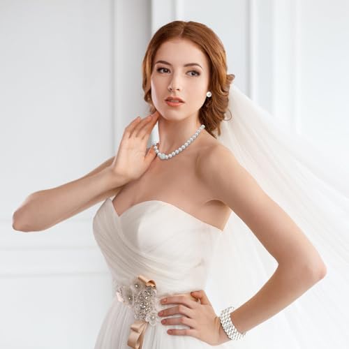 Pearl Jewelry Set for Women Faux Pearl Costume Jewelry Set with Necklace, Bracelets, Ring, Earrings for Wedding Bridal Birthday Tea Party - color: 5Pcs White